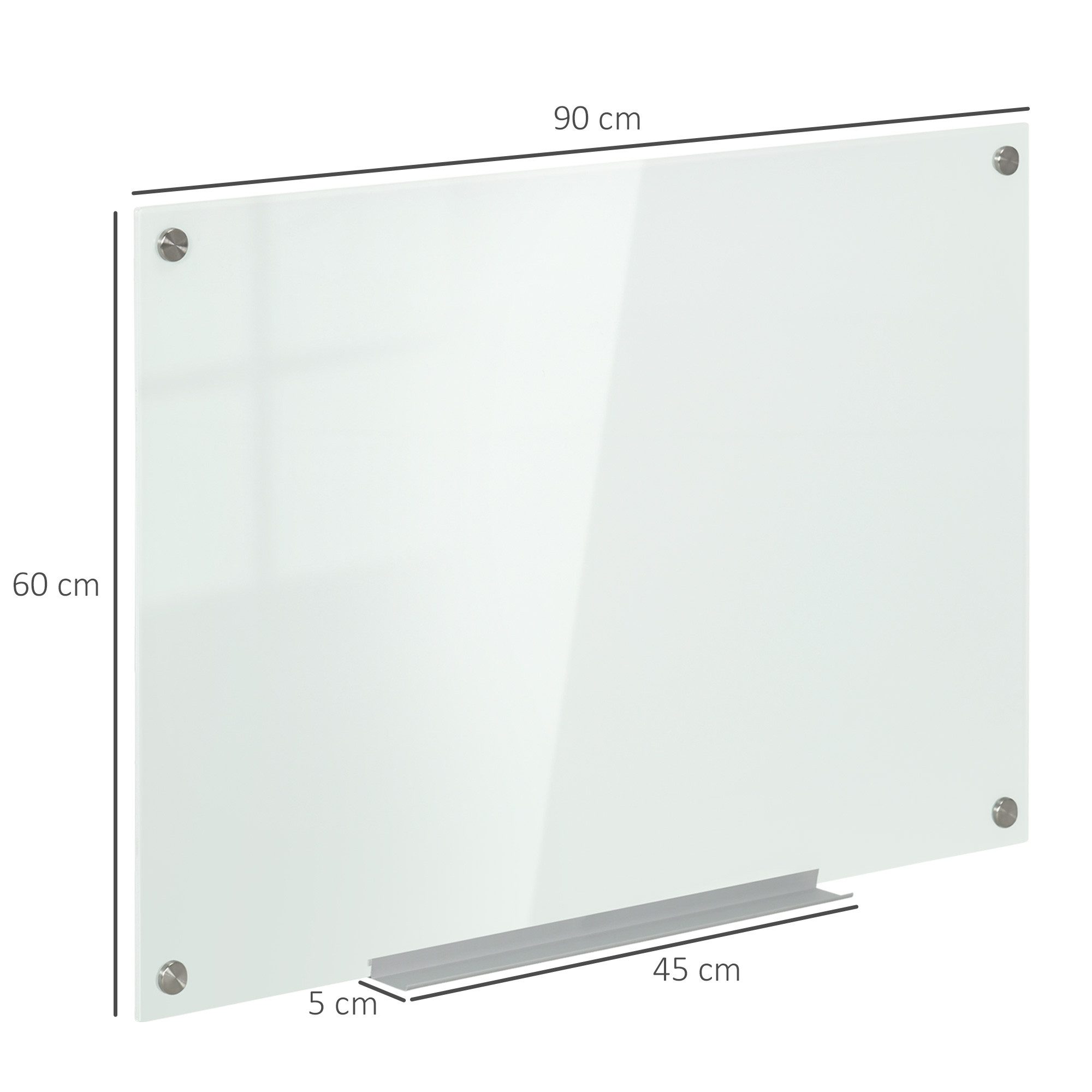 FANNOU Magnettafel Whiteboard Magnettafel, 90x60cm, Staffelei Glastafel für Wandmontage, mit 4 Stiften 6 Magneten 1 Schwamm und Ablage