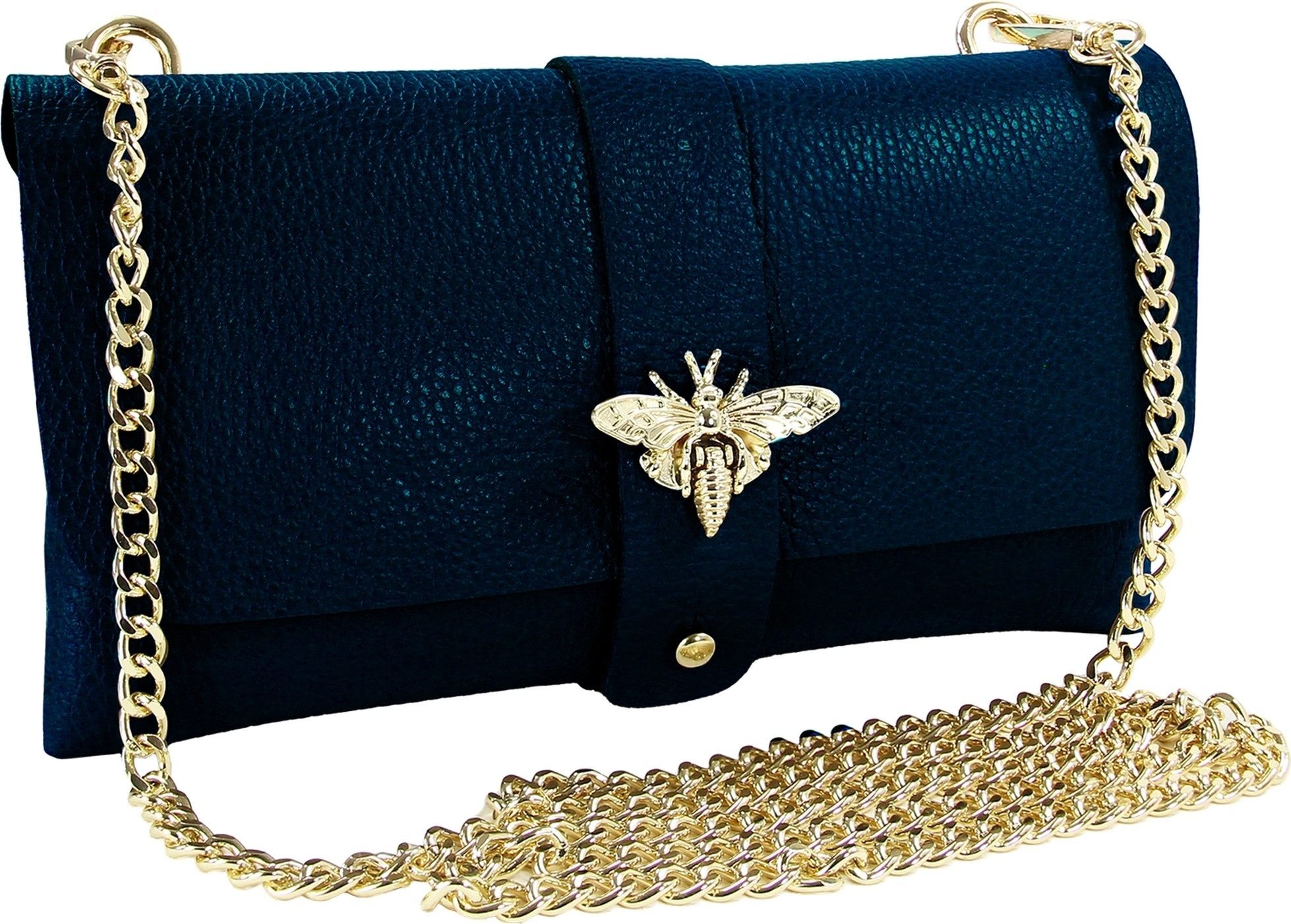 Toscanto Schultertasche Toscanto Damen Schultertasche Clutch (Schultertasche), Damen Schultertasche, Clutch Leder, dunkelblau ca. 23cm x ca. 12cm