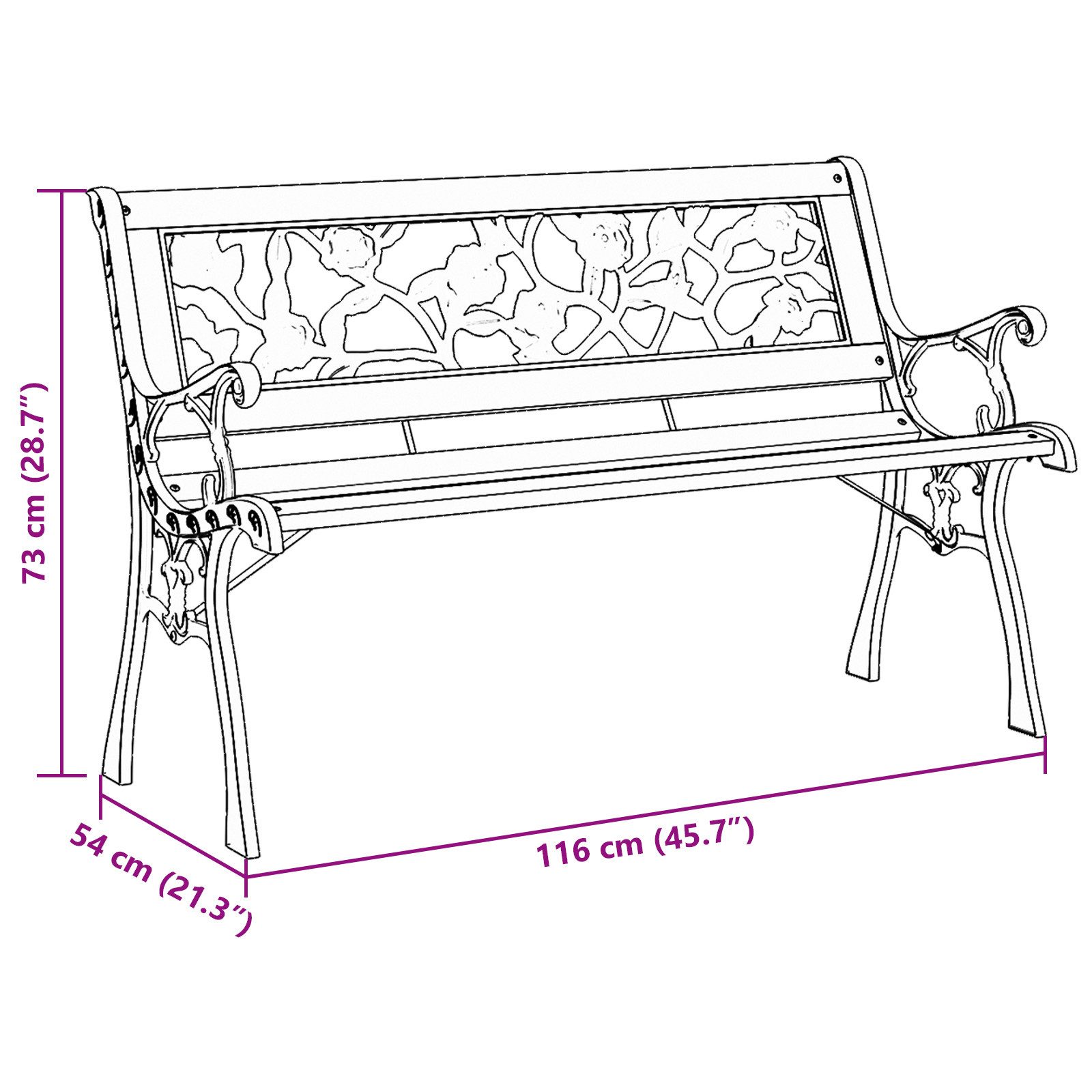 vidaXL Gartenbank Gartenbank mit Rosenmuster 116 cm Holz (1-St)