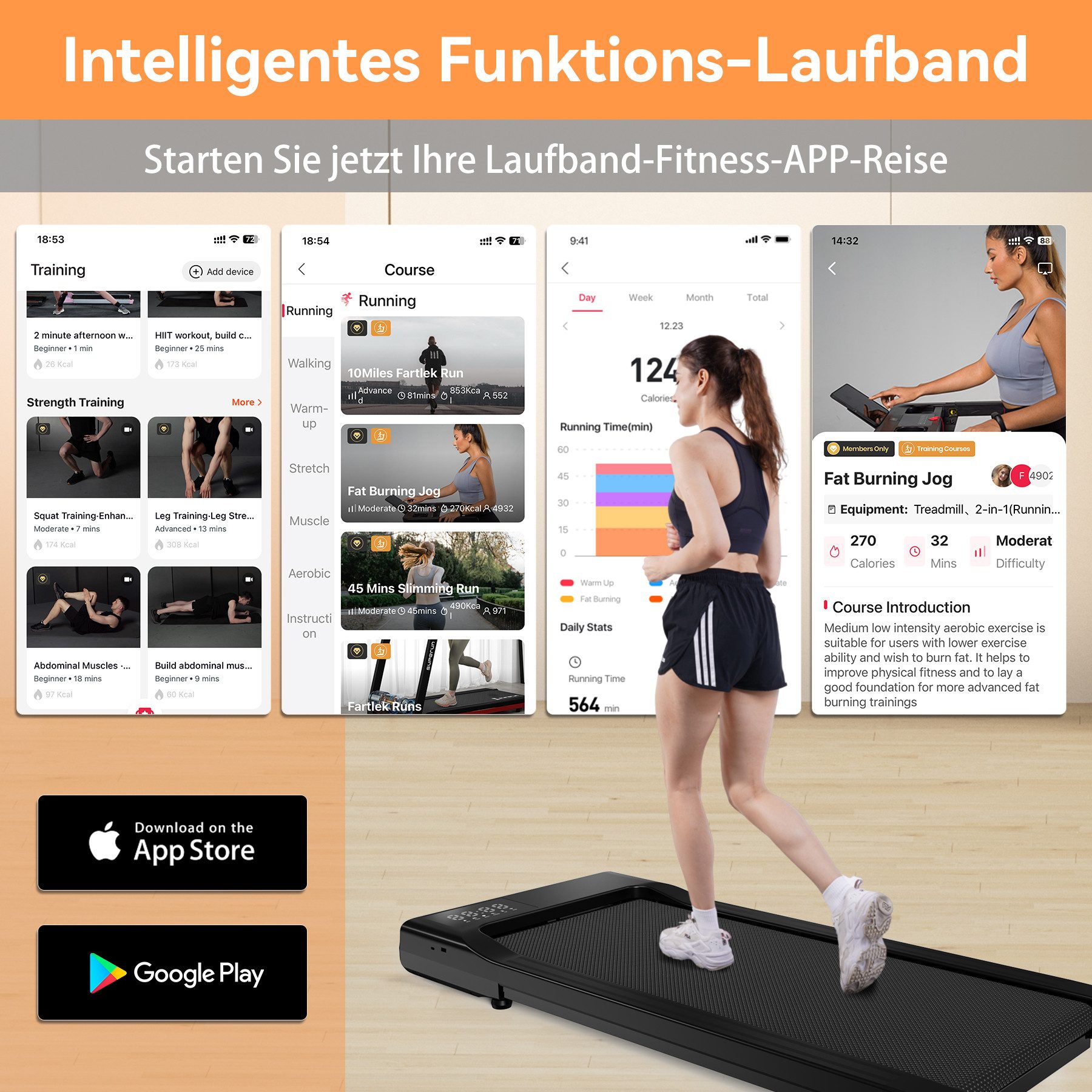 DEERRUN Laufband Deerrun Laufband für Zuhause mit Trainingsmodus max 159 KG