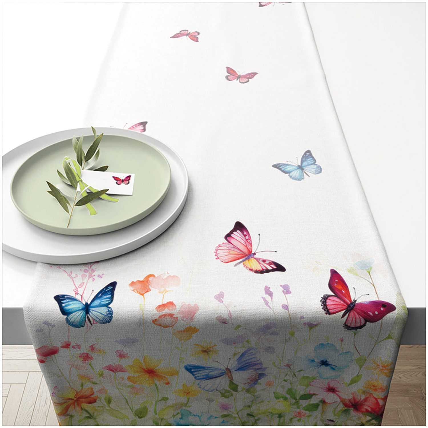 Ambiente® Tischläufer Butterflies in field (1-tlg, 1-teilig), Tischläufer Tischdecke ca.40x150cm Baumwolle