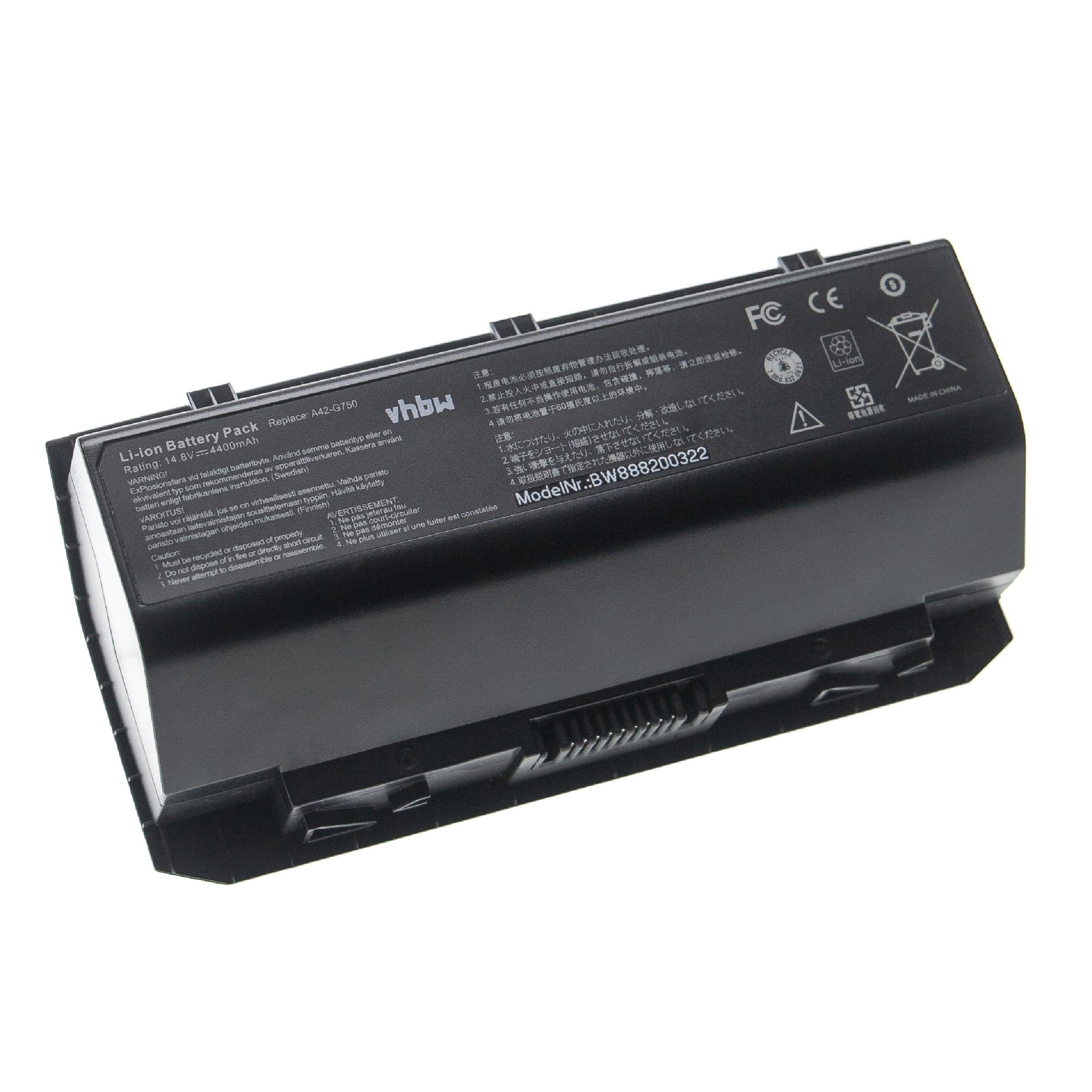 vhbw passend für Asus G750JH, G750JM, G750JW, G750JX, G750, G750J, G750JS, Laptop-Akku 4400 mAh