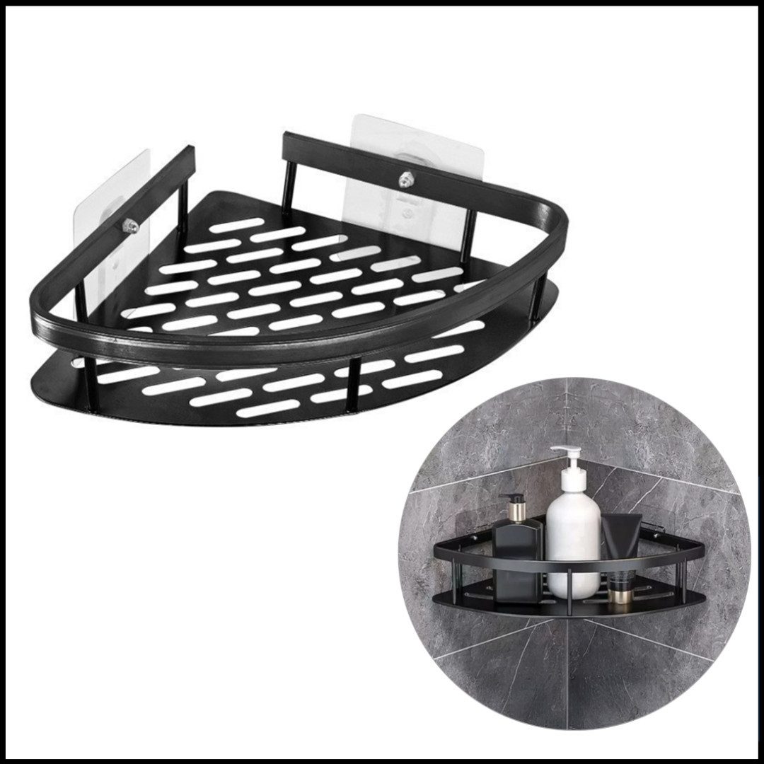 LIVINA HOME Duschablage ohne Bohren, Duschablage zum hängen, Duschkorb Eck in schwarz, 1-tlg., Eck Badregal, Duschregal, Duschzubehör, Badezimmerorganizer, +4 Haken