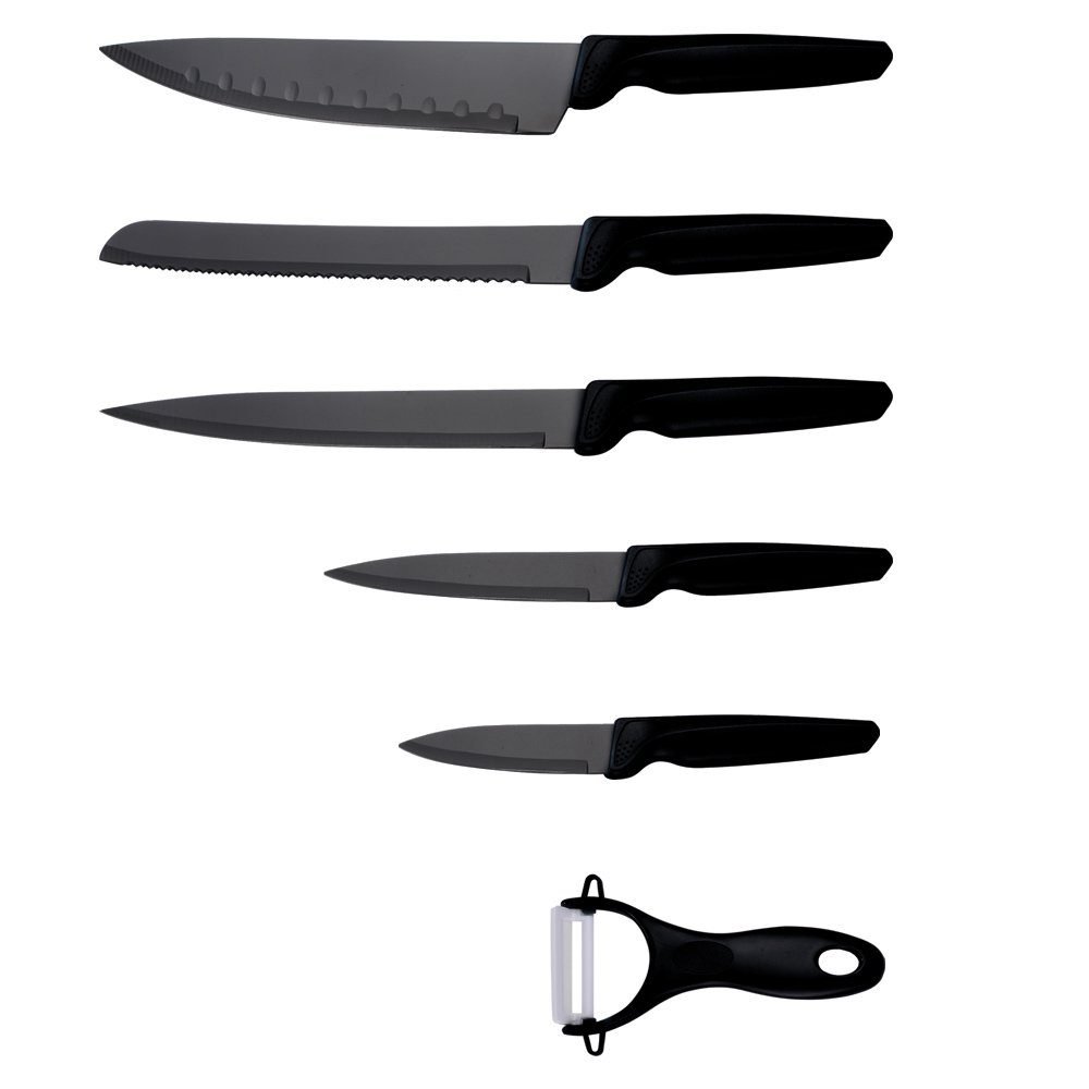 Michelino Messer-Set 6 teiliges Messerset (5 Messer & 1 Sparschäler) Schwarz
