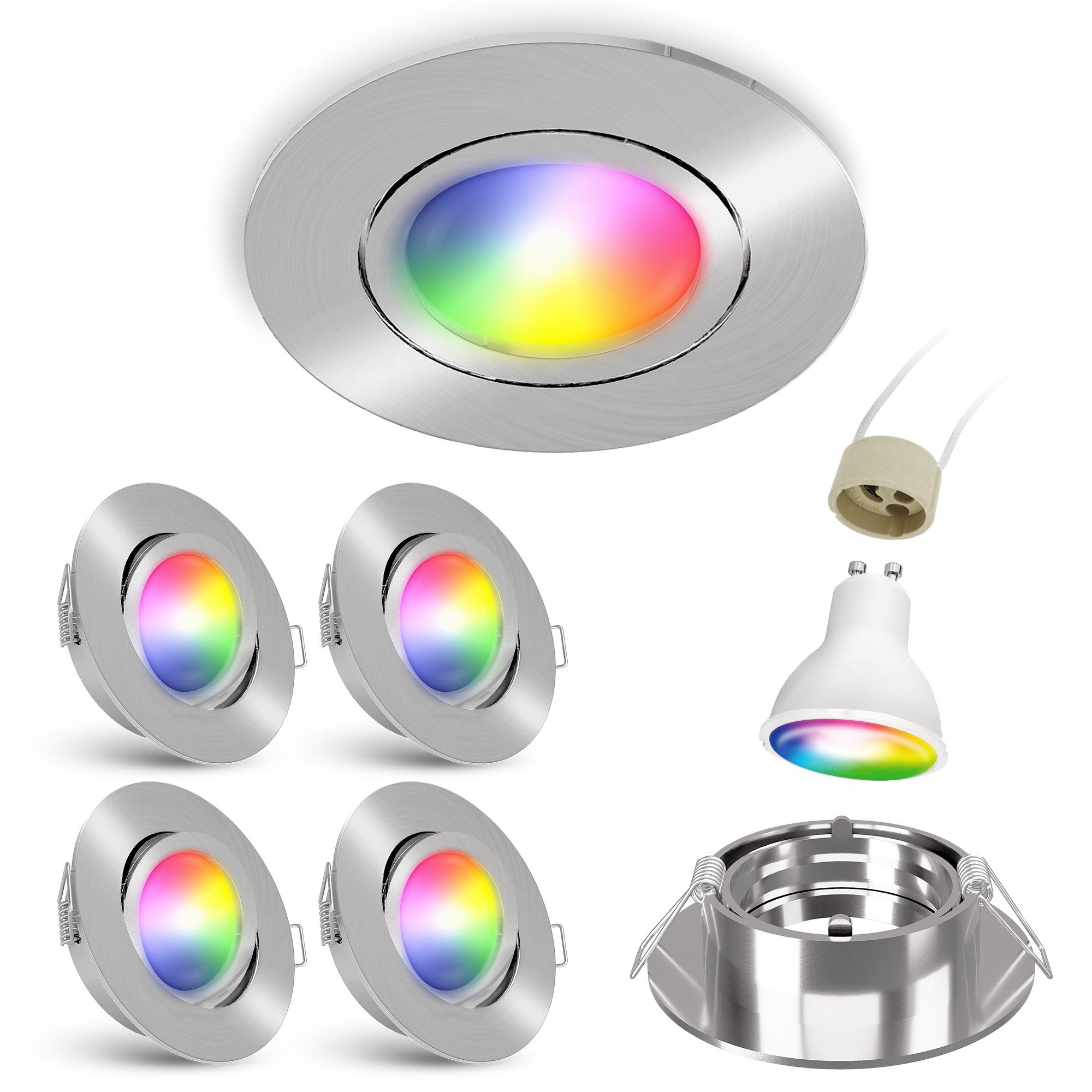 linovum Smarte LED-Leuchte 4er Set LED Einbauspot schwenkbar mit RGB Smart Lampe GU10 230V, RGB