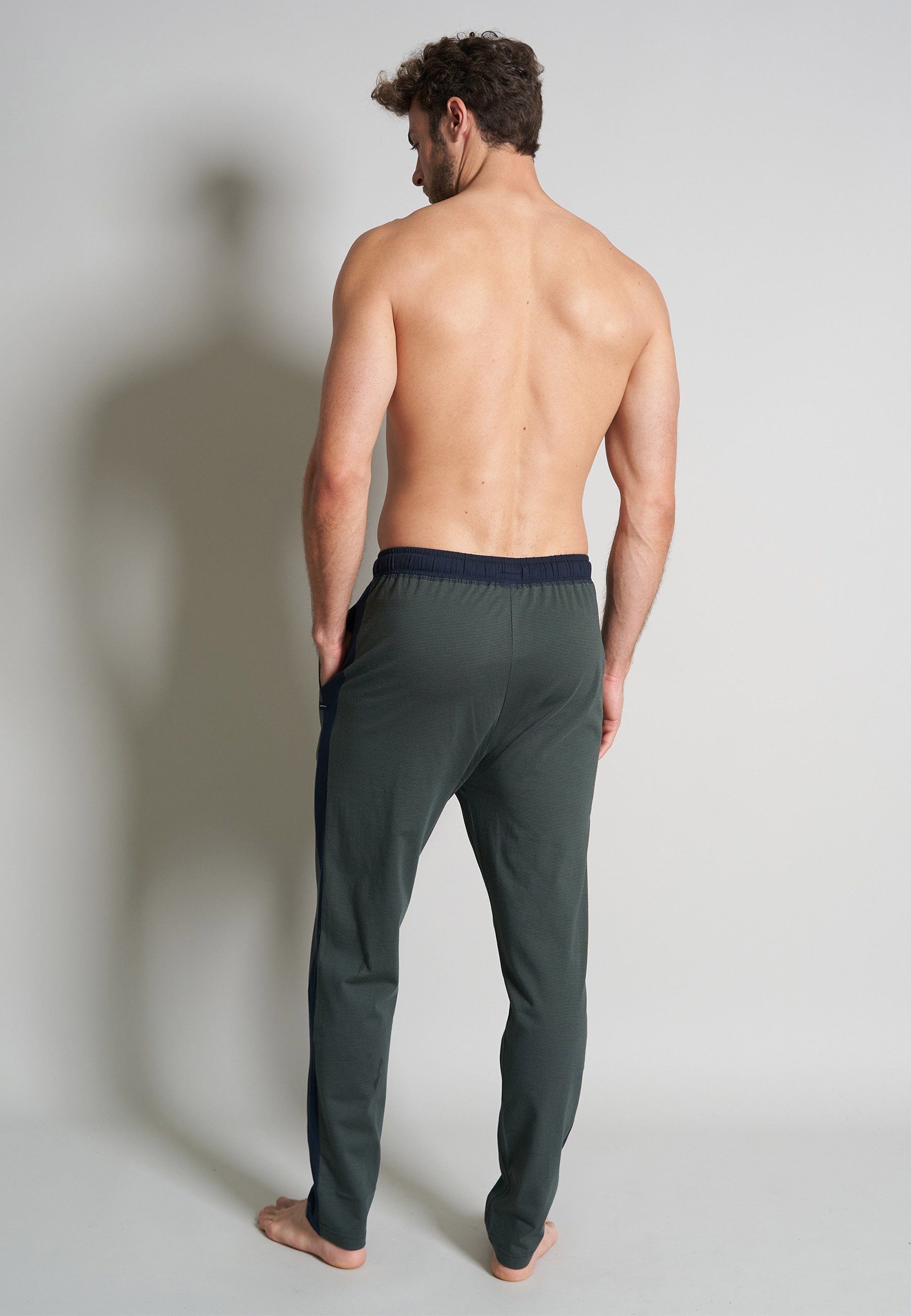 TOM TAILOR Schlafhose TOM TAILOR Herren Lange-Hose grün quergestreift (1-tlg)