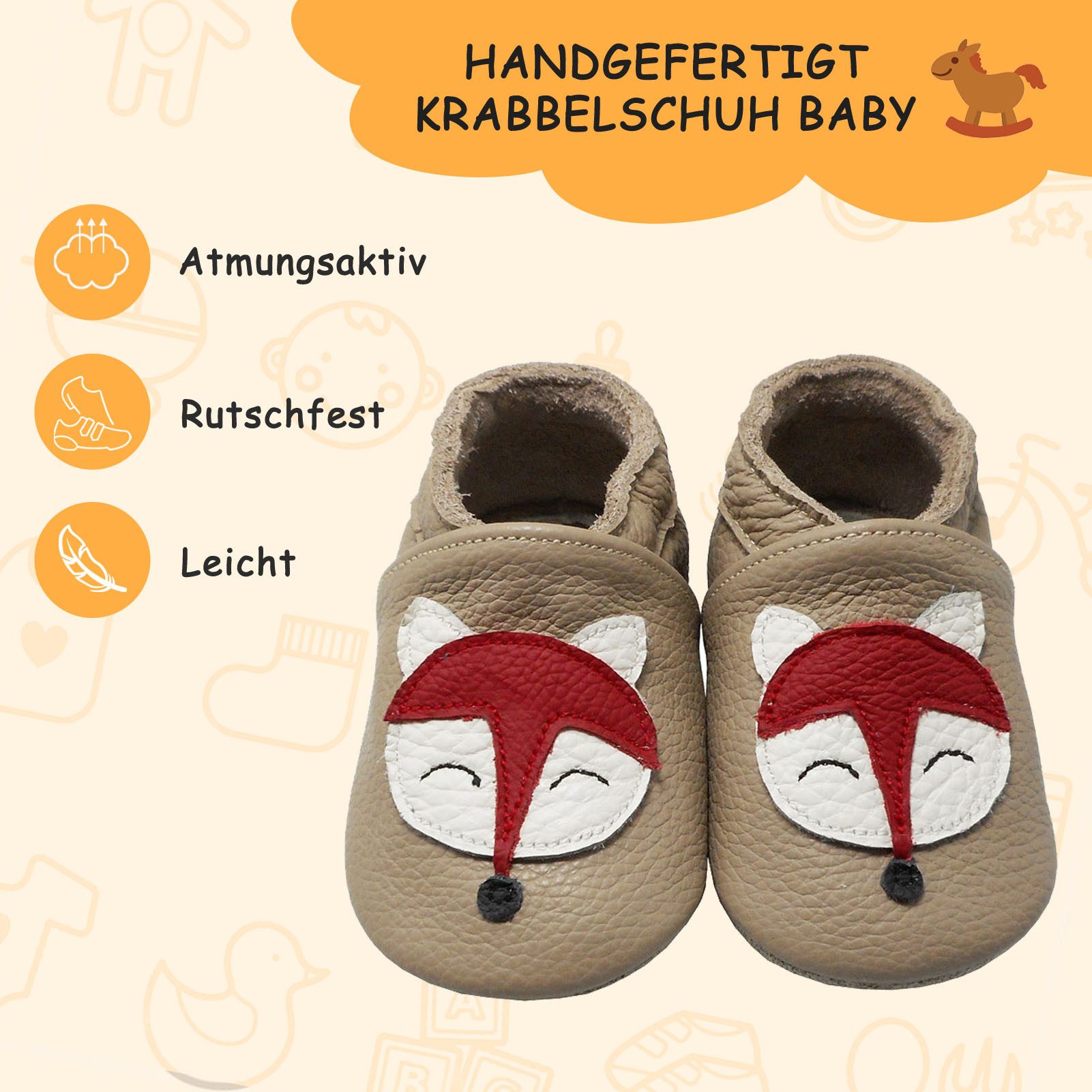 Yalion Weiche Leder Krabbelschuhe Lauflernschuhe Hausschuhe Fuchs Krabbelschuh