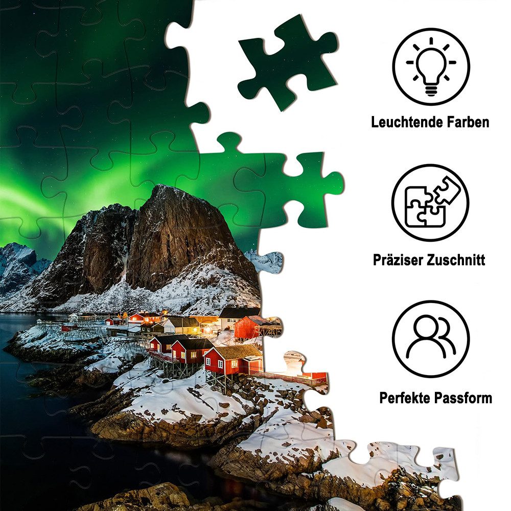 Zaewry Puzzle 1000 Teile, Erwachsenen-Puzzle,für die ganze Familie,Lernspielzeug, Puzzleteile, Norwegen Aurora Borealis. Wohn-Dekoration Puzzle