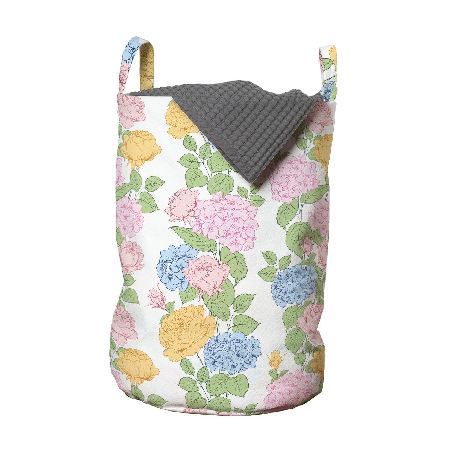 Abakuhaus Wäschesäckchen Wäschekorb mit Griffen Kordelzugverschluss für Waschsalons, Pfingstrose Pastelltöne Blüten-Blumen