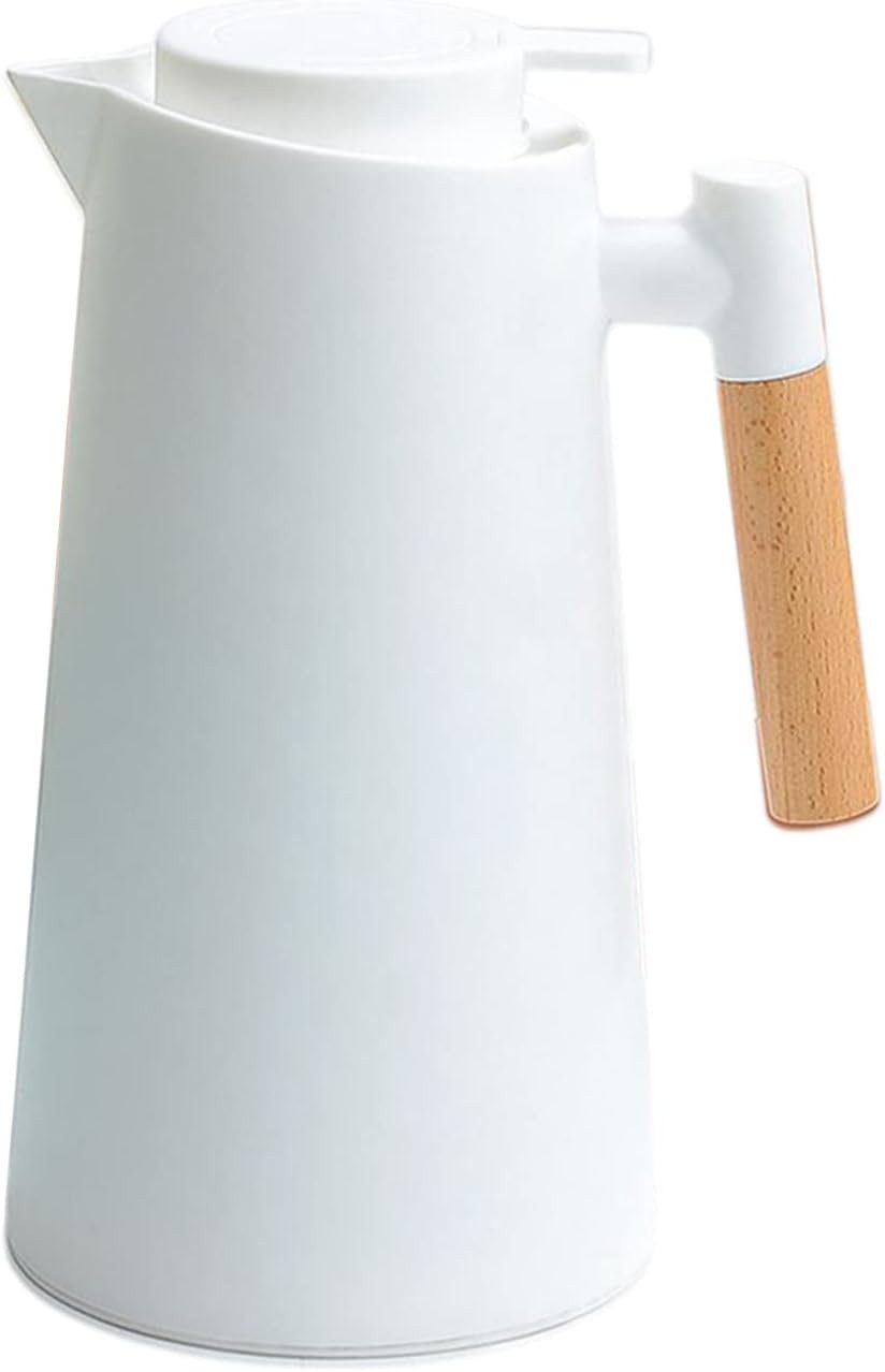 LIANNA Isolierkanne 1L Thermoskanne mit Temperaturanzeige, Holzgriff, lange warm, 1 l, (Set, 1-St., 1× Thermoskanne 1L, mit Deckel, sofort nutzbar), 1L, Anzeige, lange Isolierung, Holzgriff, auslaufsicher