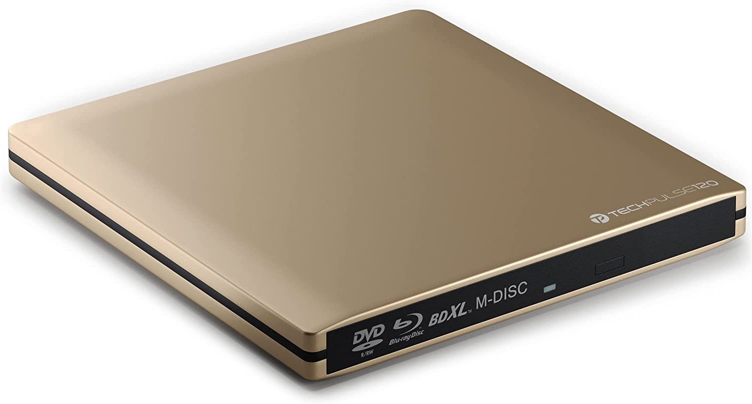 techPulse120 USB 3.0 3D Externer Champagner M-Disc BDXL Blu-Ray Brenner Laufwerk Blu-ray-Brenner
