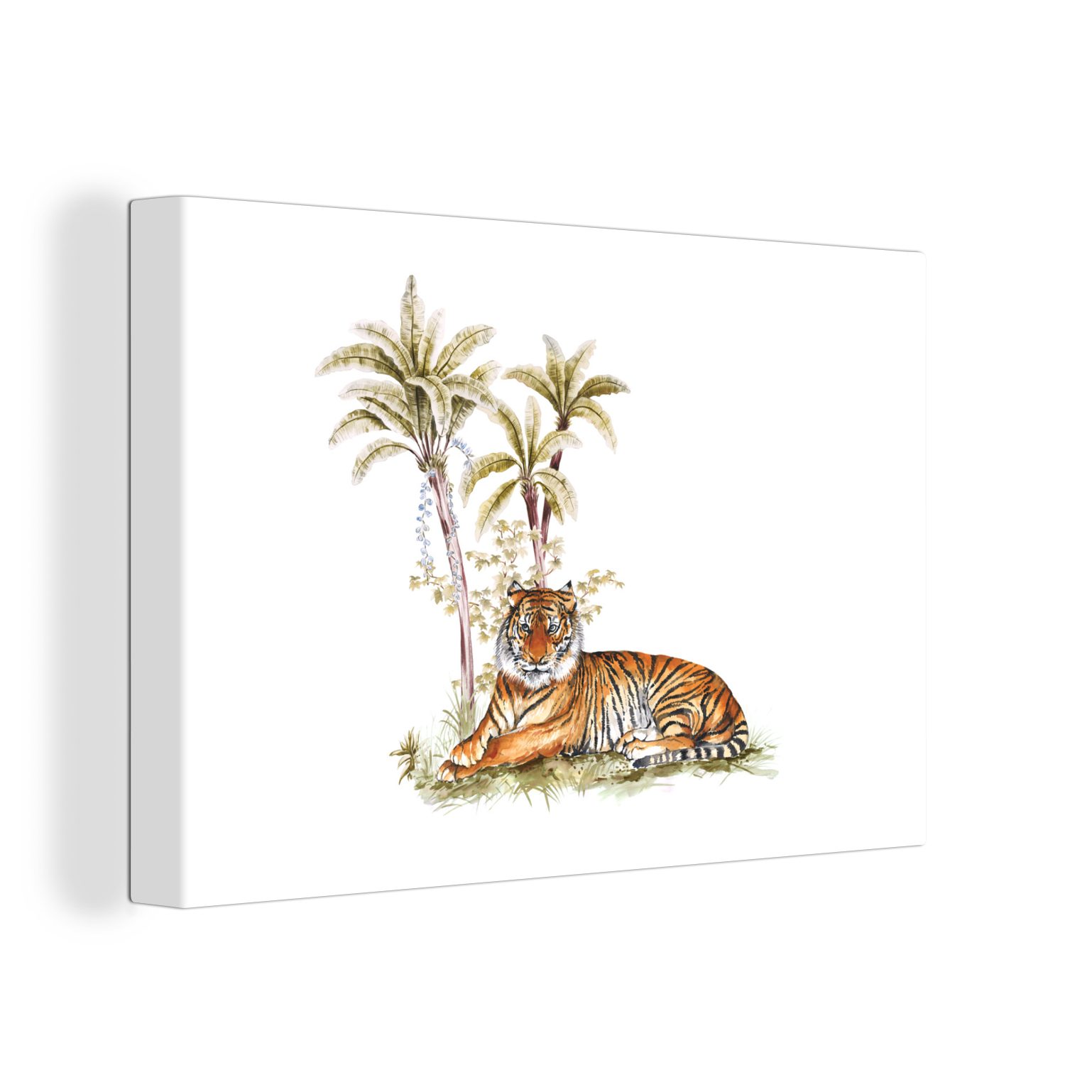 OneMillionCanvasses® Leinwandbild Tiger - Baum - Gemälde, (1 St), Wandbild Leinwandbilder, Aufhängefertig, Wanddeko, 30x20 cm