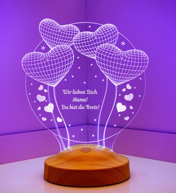 Geschenkelampe LED Nachttischlampe Ballon Herzen 3D Gravur mehrfarbiges Geschenk für Muttertag, Leuchte 7 Farben fest integriert, Muttertagsgeschenk, Mutter, Partnerin, Mom, beste Mama der Welt