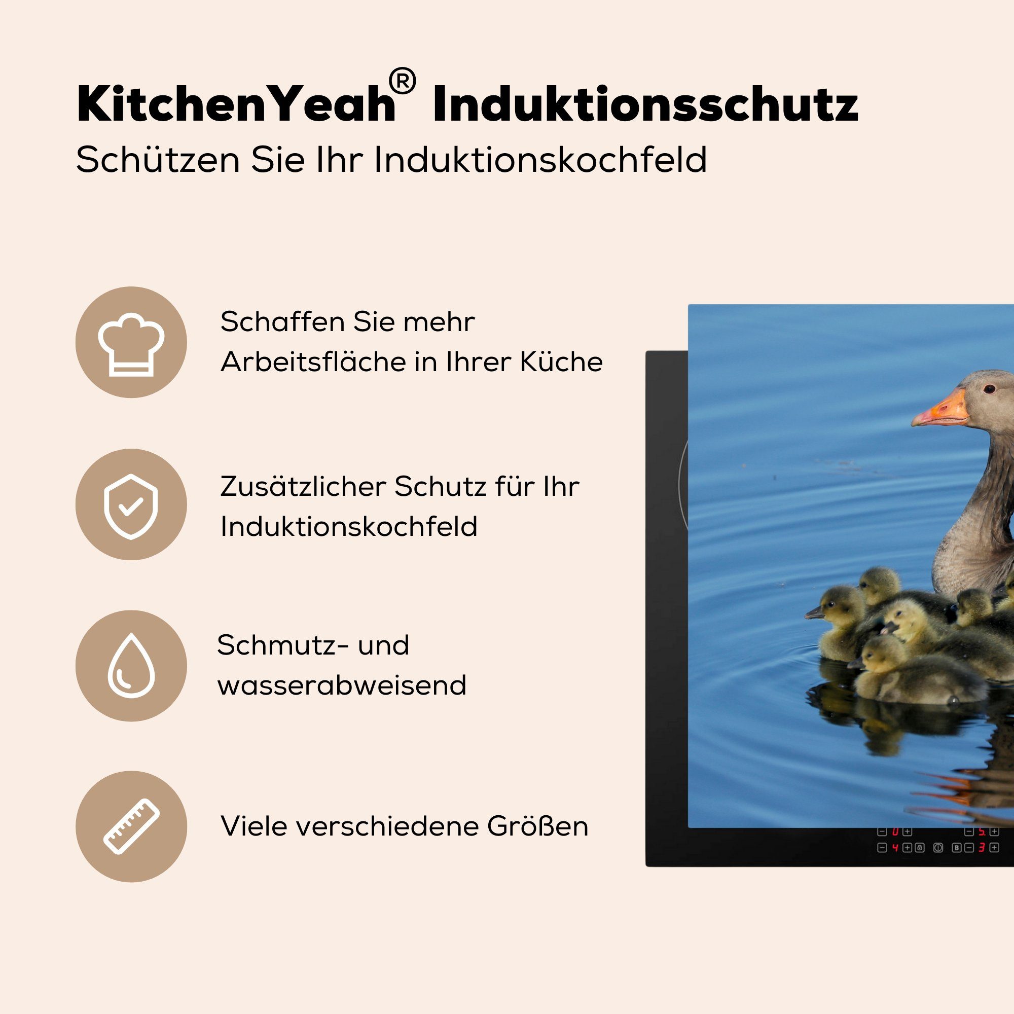 Wasser, küche, cm, Herdblende-/Abdeckplatte Vinyl, Kinder tlg), Schutz - für Ceranfeldabdeckung - Gans (1 Induktionskochfeld 81x52 MuchoWow die