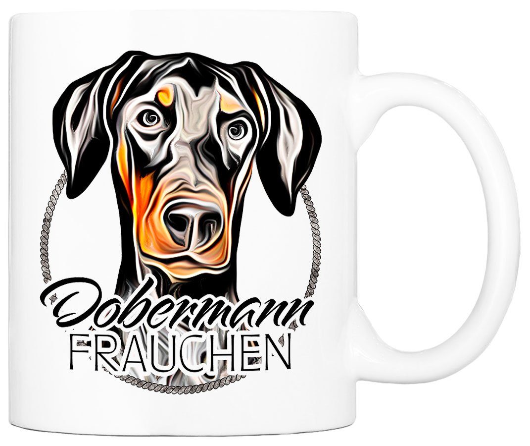 Cadouri Tasse DOBERMANN FRAUCHEN - Kaffeetasse für Hundefreunde, Keramik, mit Hunderasse, beidseitig bedruckt, handgefertigt, Geschenk, 330 ml