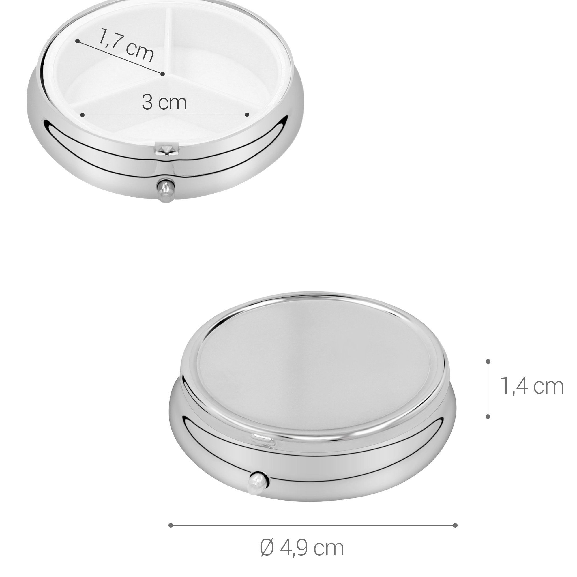kwmobile Pillendose kwmobile 2x Edelstahl Pillendose mit 3 Fächern - 5,2 x 1,7cm - runde (2 St), 2x Edelstahl Pillendose mit 3 Fächern - runde Tablettendose Box