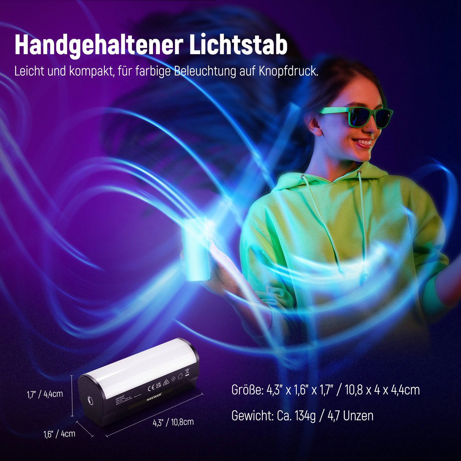 Neewer Videoleuchte TL96RGB 2x LED Lichtstab, RGB, dimmbar, für Video/Vlog, Energie Efizienz Label (A bis G):G