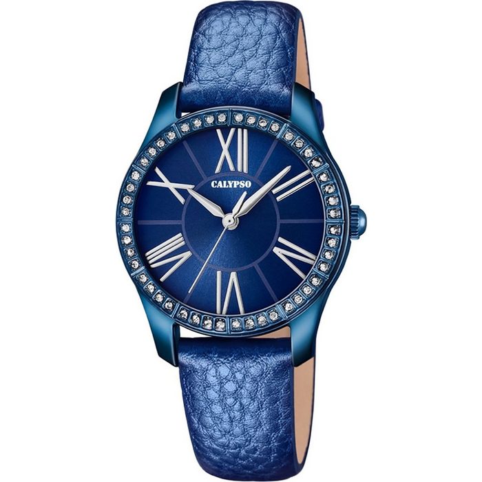 CALYPSO WATCHES Quarzuhr Calypso Damen Uhr K5719/5 Fashion Leder (Armbanduhr) Damen Armbanduhr rund Lederarmband blau Fashion