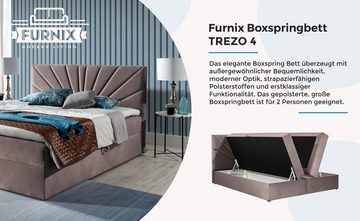 Furnix Boxspringbett TREZO 4 120/140/160/180/200x200 cm mit tiefen Bettkasten und Topper, hochwertige Polsterstoffe