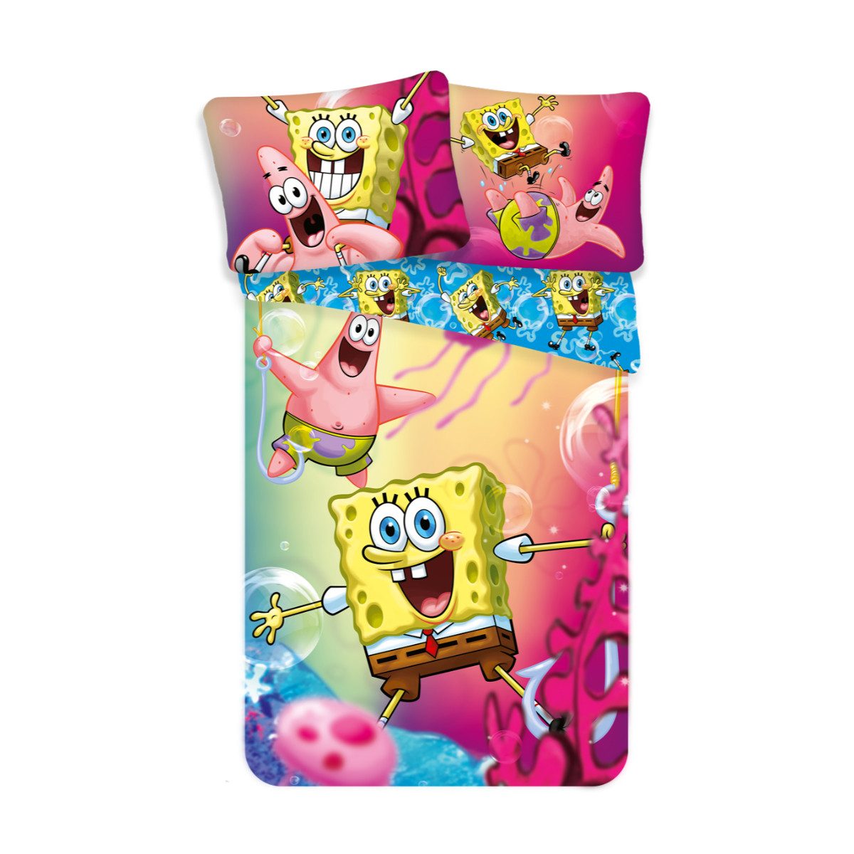 Jerry Fabrics Bettwäsche SpongeBob Set Blau – Baumwolle 140x200 cm, Baumwolle