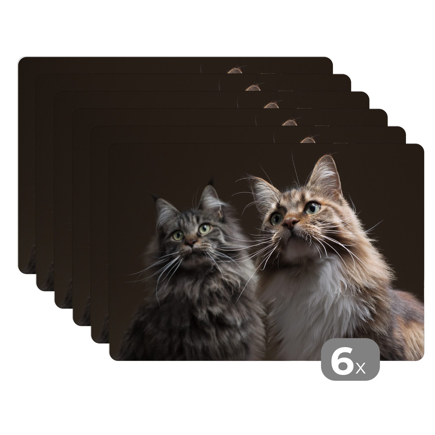MuchoWow Platzset Zwei süße Maine Coon Katzen, (6-St), Platzsets, Tischset, Abwaschbar, Tischsets, Platzdeckchen