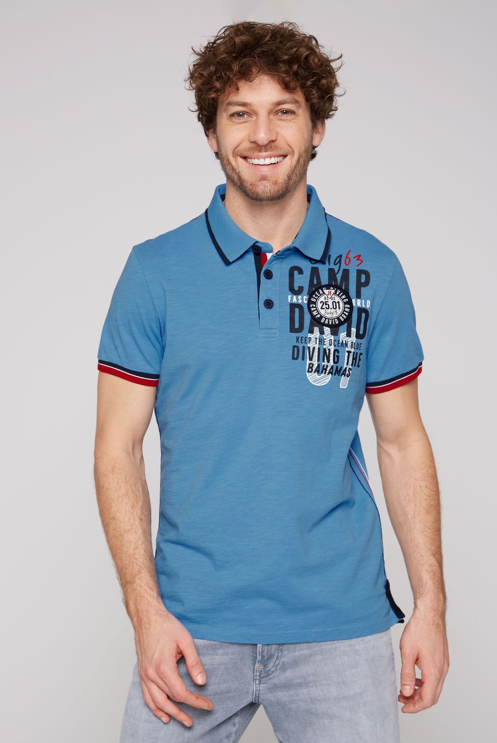 CAMP DAVID Poloshirt mit Kontrastnähten scuba blue