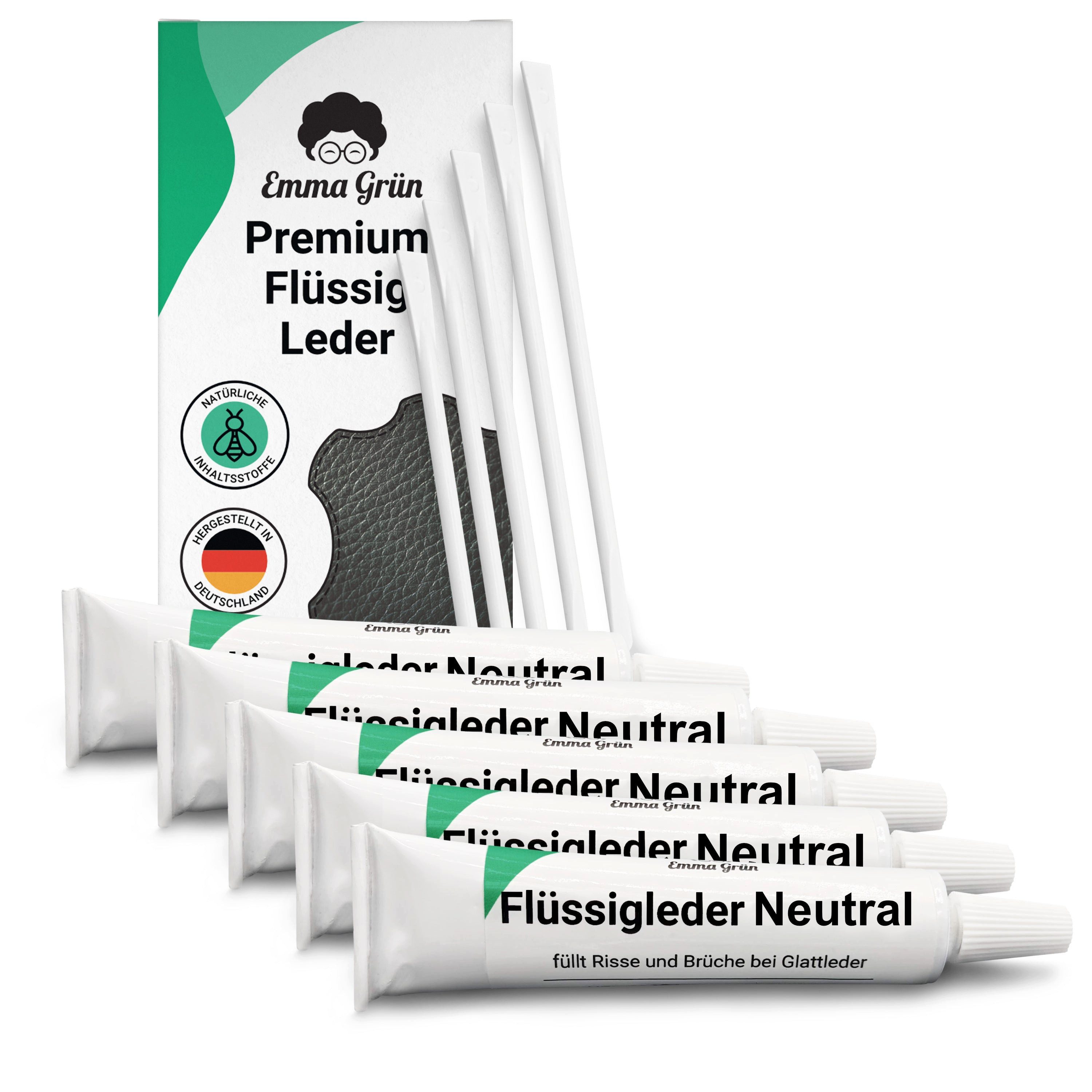 Emma Grün Reparatur-Set Flüssigleder Neutral 7 ml inkl. Spachtel, Set zum Füllen von Rissen & (Brand)Löchern, aus deutscher Manufaktur