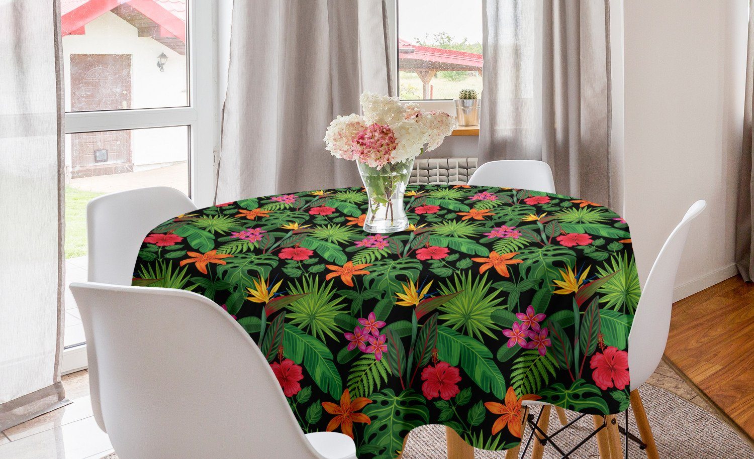 Tischdecke Küche Tropisch Abakuhaus Esszimmer für Bunte Abdeckung Tischdecke Dekoration, Sommerlaub Kreis