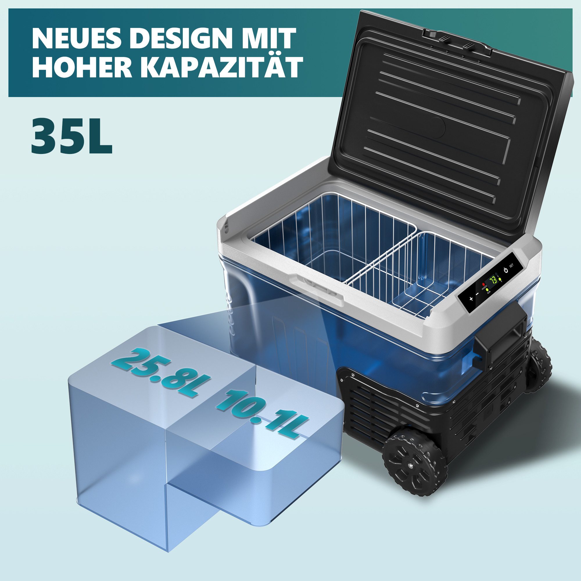 EUHOMY Kühlbox 50L Autokühlschrank, Tragbarer Gefrierschrank mit Rädern, 50 l, Campingkühlschrank mit App-Steuerung,für Camping, Reisen, Angeln