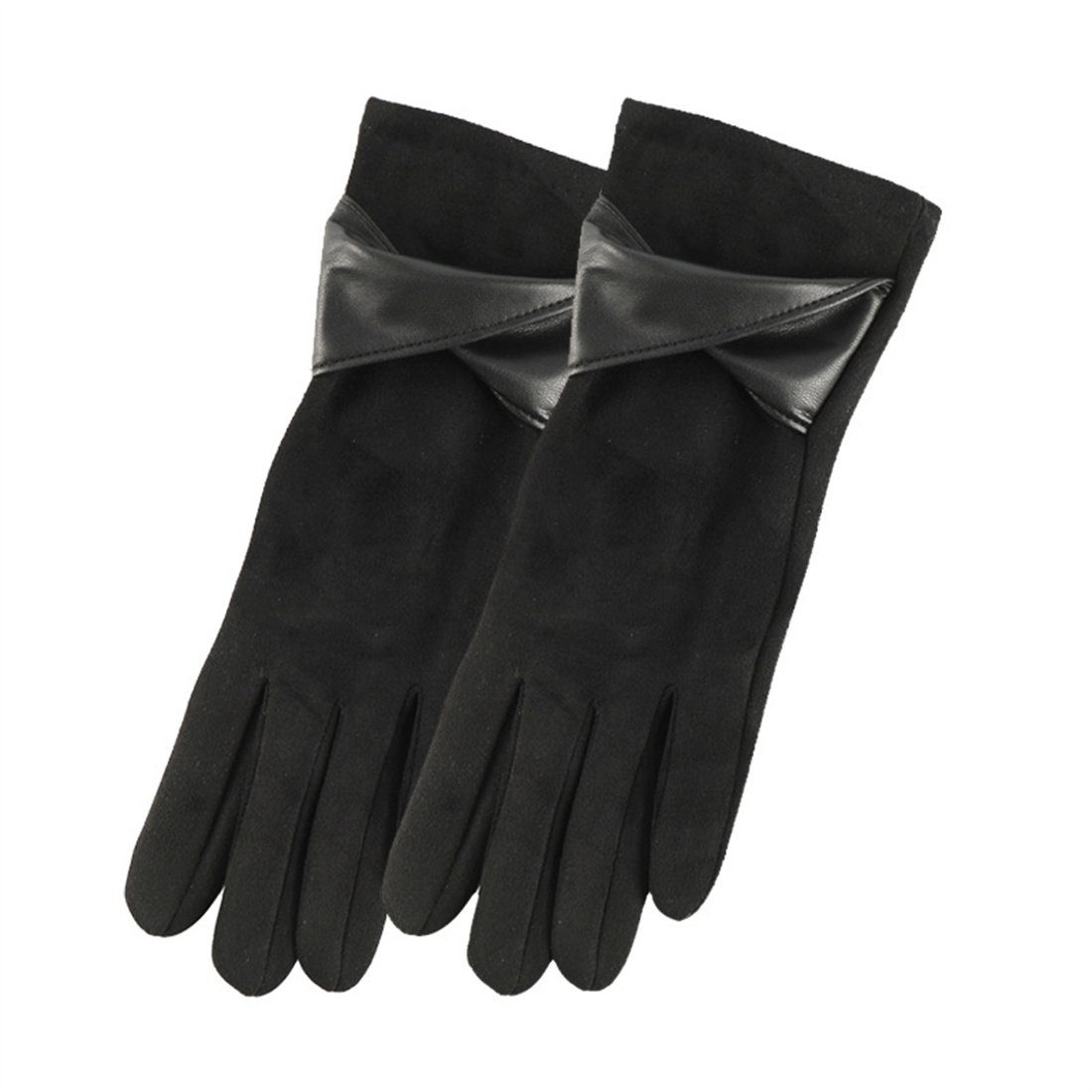 berührbarer Schleife Damenhandschuhe, Schwarz Fleecehandschuhe mit DÖRÖY warme Handschuhe Gepolsterte