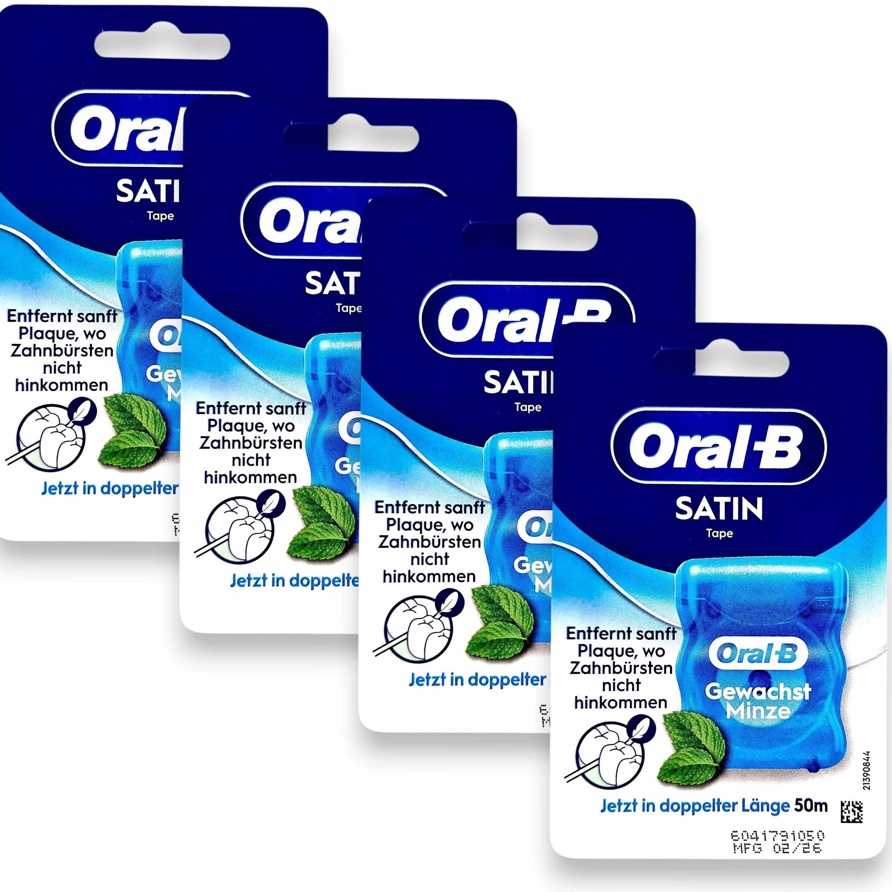 Oral-B Zahnseide 4x Oral-B SatinTape Zahnseide gewachst Minze 4x 50m, (0-St)