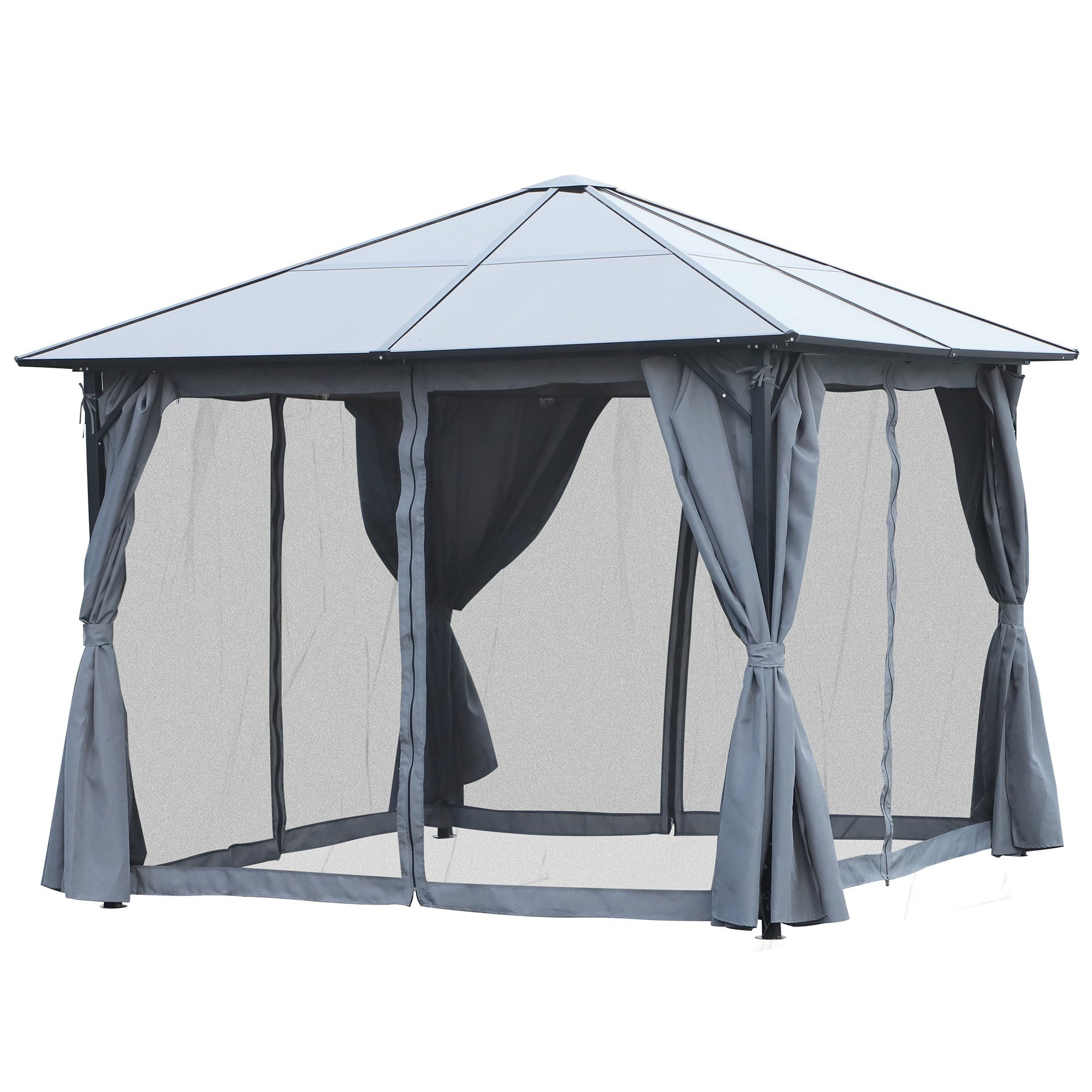 Outsunny Pavillon Gartenpavillon mit Seitenteilen, PC Dach Alu Partyzelt Gartenzelt Partyzelt 300 x 300 x 270 cm