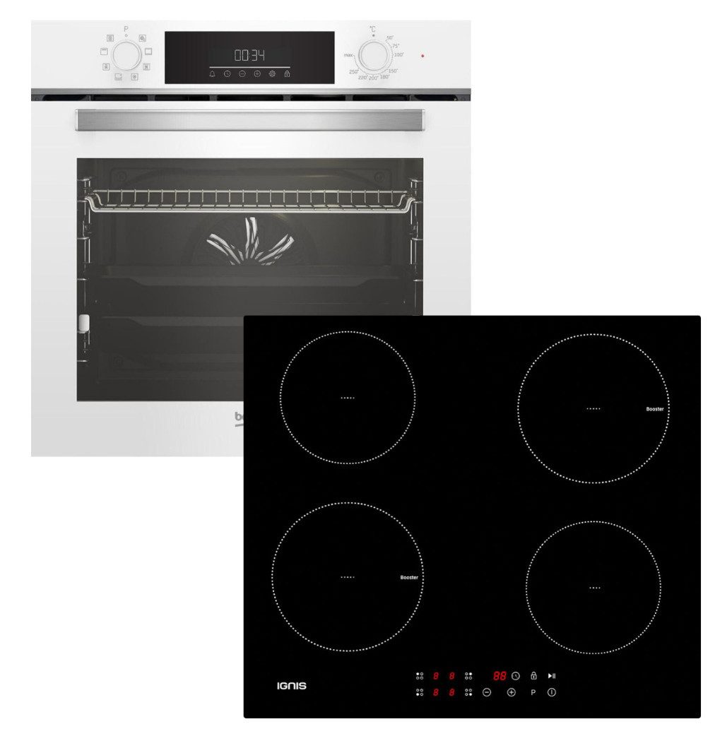 BEKO Backofen-Set Backofen SteamShine® weiß + Bauknecht Induktionskochfeld Booster Touch, mit 1-fach Teilauszug, Steam Clean