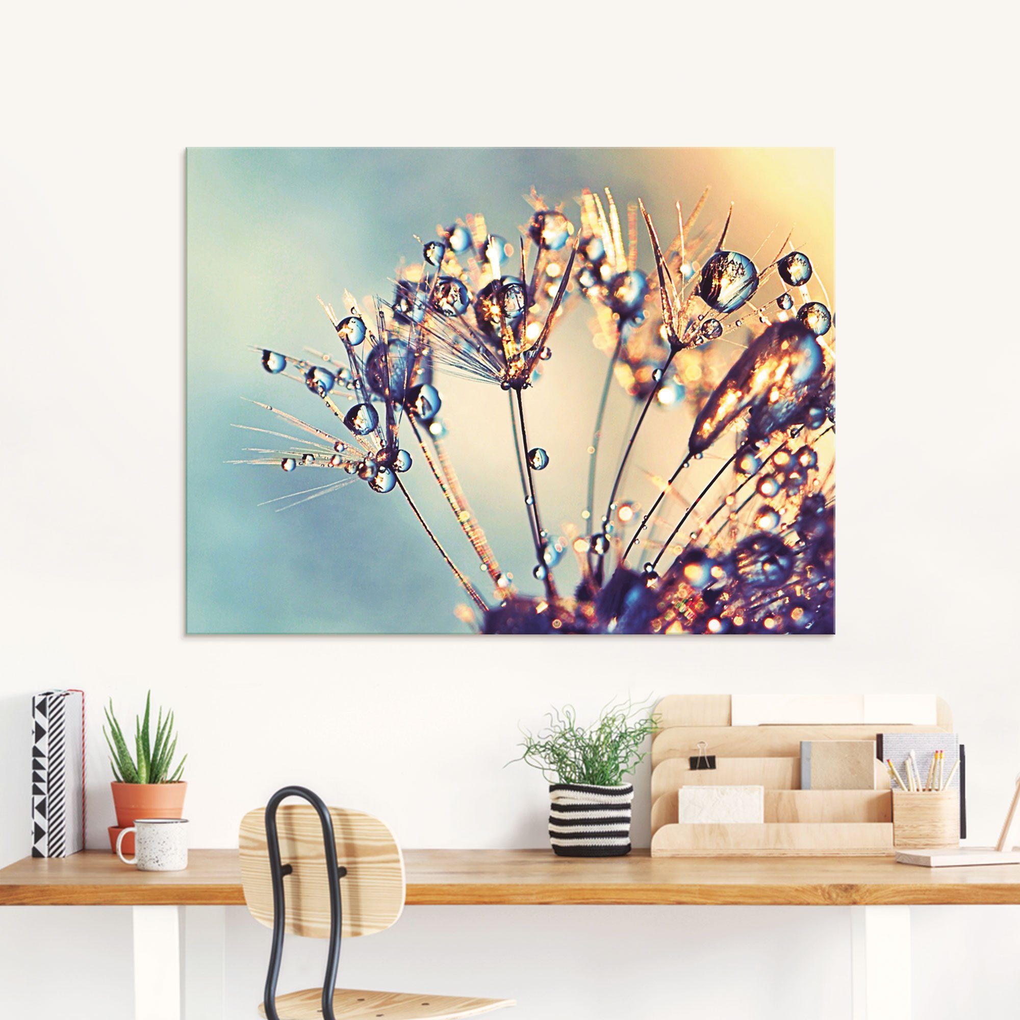 Artland Glasbild Pusteblume Glitzertau, Blumen (1 günstig online kaufen