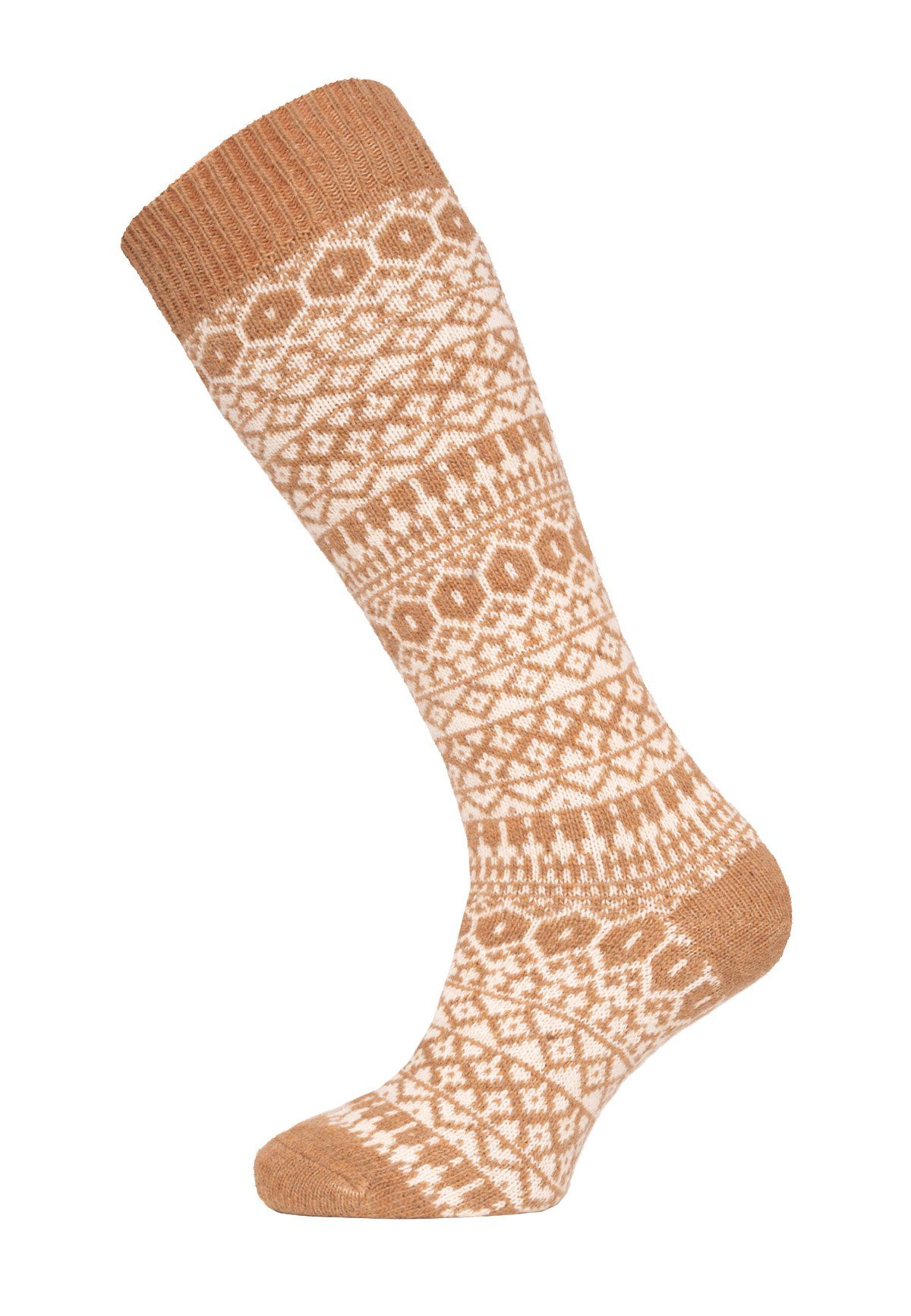 HomeOfSocks Kniestrümpfe 70% Lammwolle Kniestrumpf Jacquard Wollsocken Extra Warm Hygge Feine und strapazierfähige Lambswool Kniestrümpfe