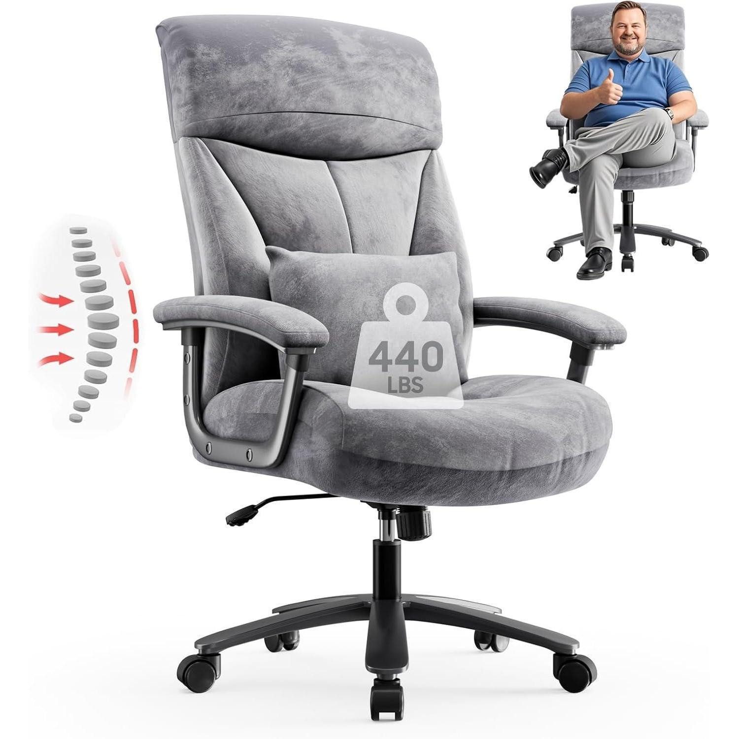LuxusKollektion Chefsessel Bürostuhl Ergonomisch, Chefsessel XXL belastbar 200kg, Samt Stoff