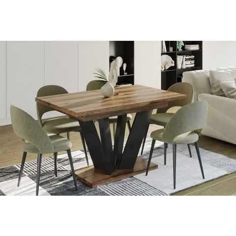 Endo-Moebel Esstisch Alex 130-210 cm Säulen Tisch erweiterbar Tischbeine schwarz ausziehbar