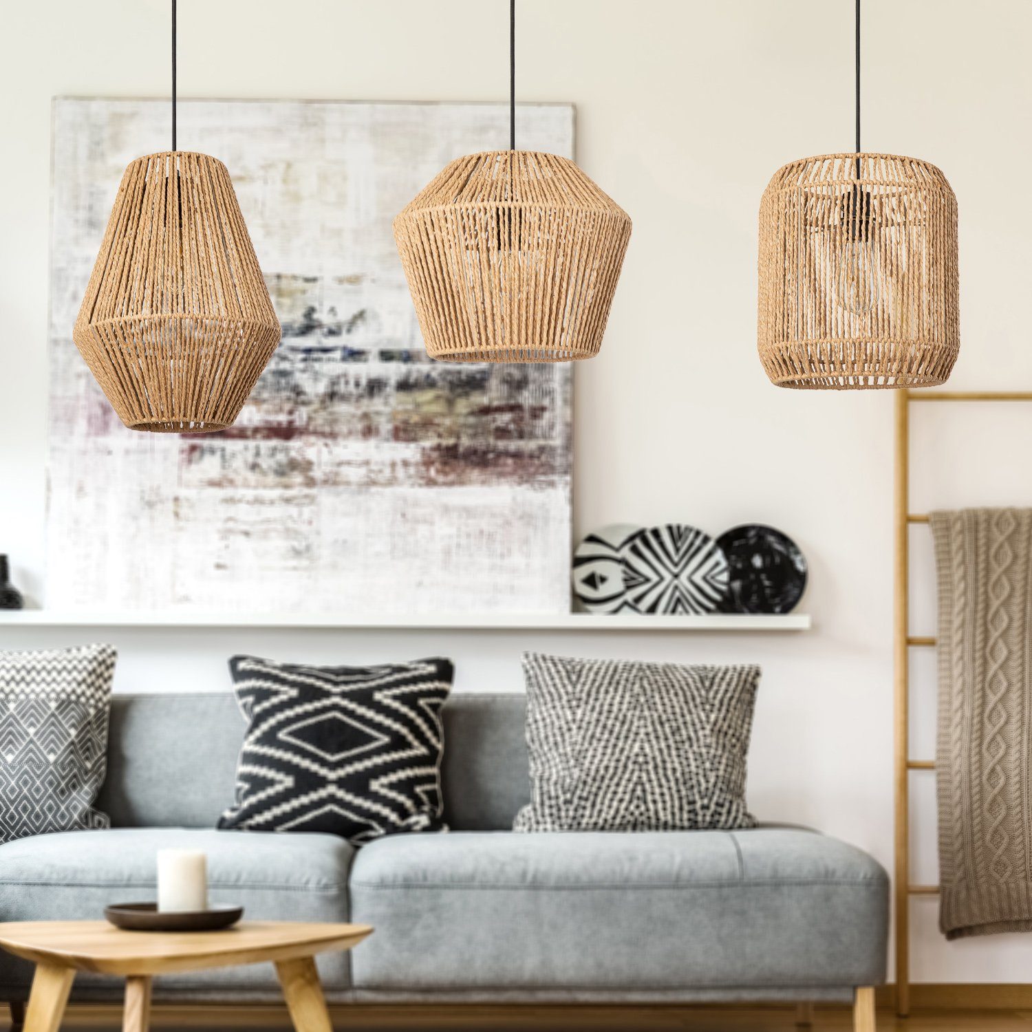 Pendelleuchte Esszimmer Boho Home Optik Pablo, Paco E27, ohne LED Korb Flur Wohnzimmer Leuchtmittel, Pendellampe