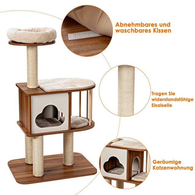 COSTWAY Kratzbaum Katzenbaum, Holz, mit waschbaren Kissen, 68x48x117cm
