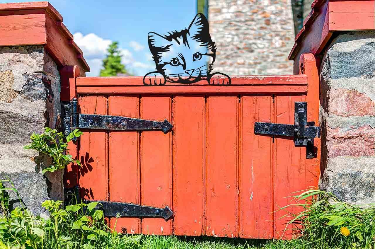 ILLUMINO Dekofigur Metall Gartenstecker Zaun/Wanddeko pulverbeschichtet Katze schwarz