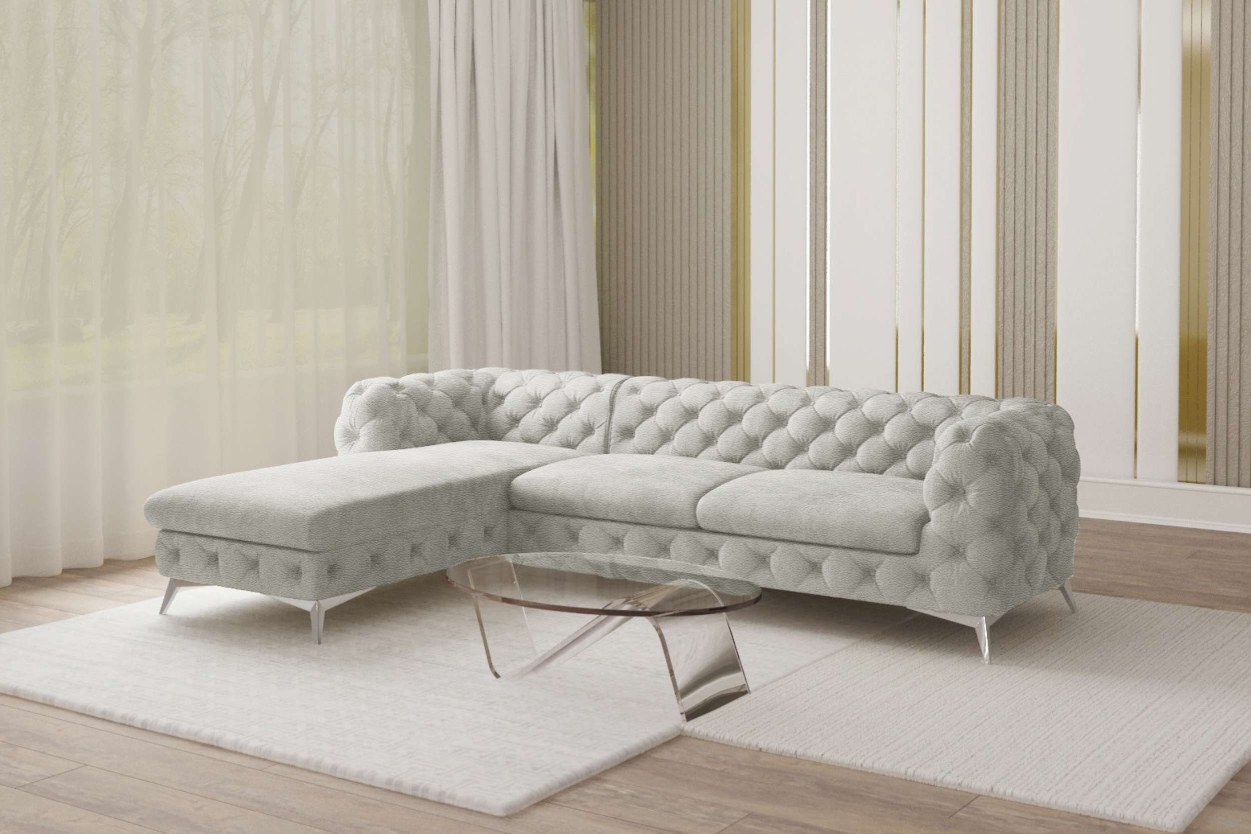 Stylefy Ecksofa Poseidon, L-Form, Eckcouch, mane links oder rechts bestellbar, frei im Raum stellbar, mit Wellenfederung, Metall, Modern Design