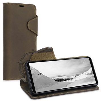 kalibri Handyhülle Hülle für Sony Xperia 10 III, Leder Schutzhülle - Handy Wallet Case Cover - Kompass Vintage Design