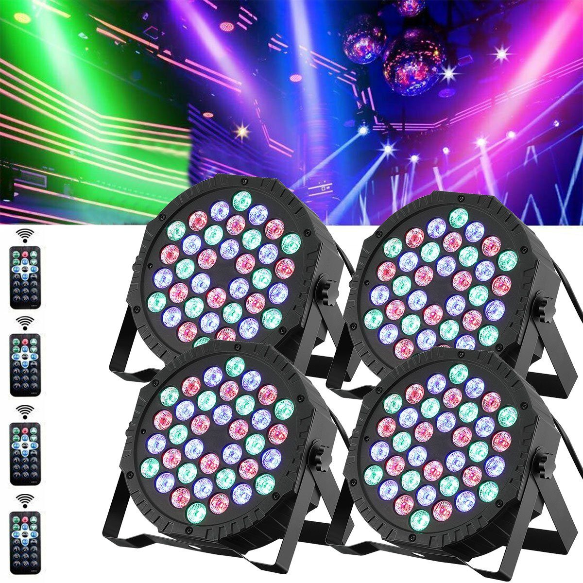 oyajia LED Discolicht 36W 36 LEDs RGB Bühnenlicht DMX PAR Can Licht Club Disco Party DJ Show, LED fest integriert, RGB, Selbstfahrend, Automatisches Stroboskop, Discolicht Scheinwerfer für DJ 4 Stück