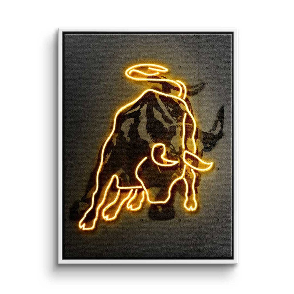 DOTCOMCANVAS® Leinwandbild, Premium Leinwandbild - Motivation - Neon Bull - Trading - Mindset weißer Rahmen