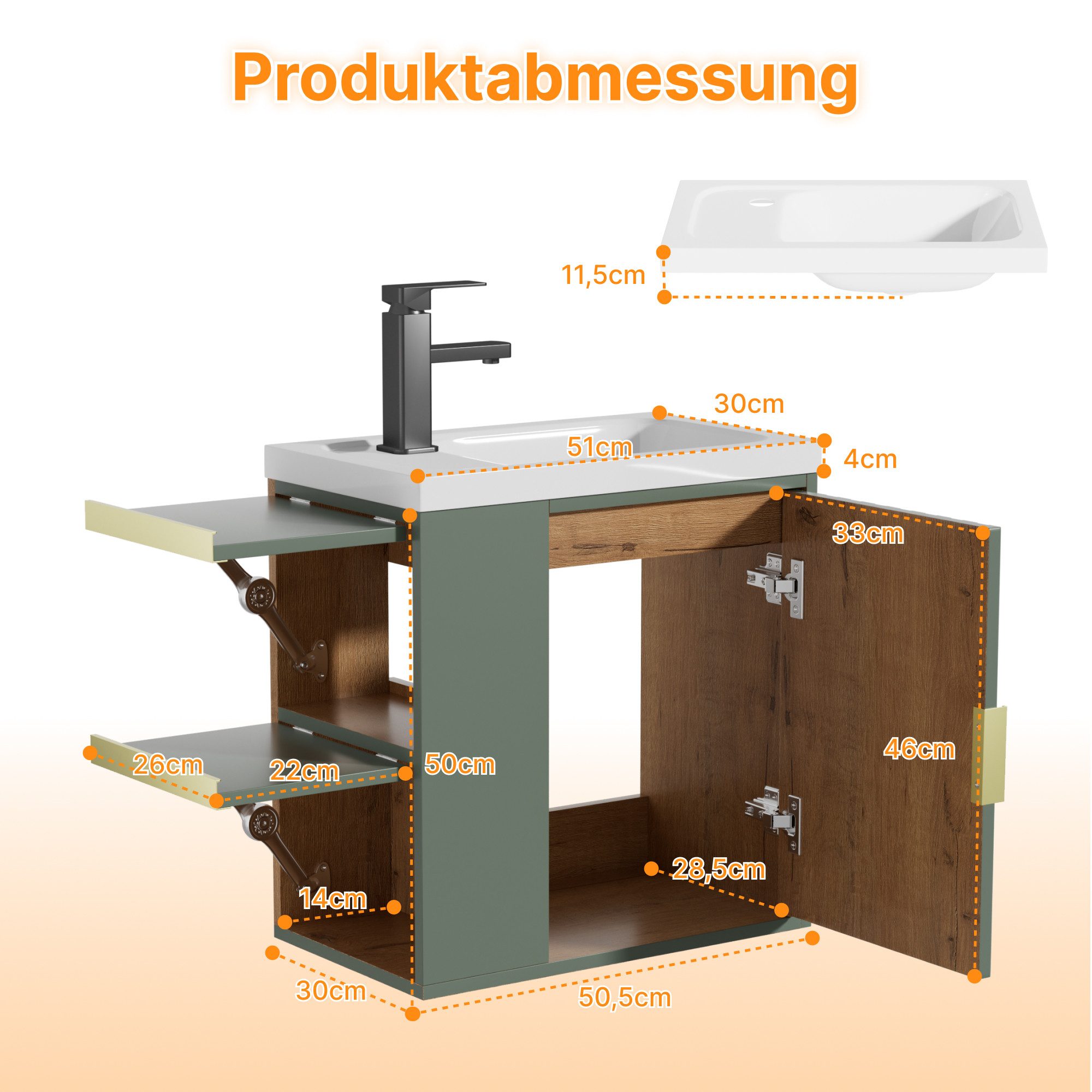 UEV Waschtisch Waschtisch mit Unterschrank (Waschtischunterschrank hängend, Waschplatz ausreichend Stauraum,Badmöbel Set für Badezimmer, Waschtisch mit Untersch – Bild 5 von 5