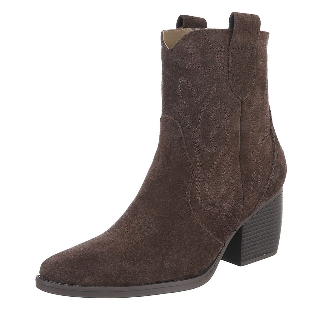 Damen Westernstiefel Echtleder mit Blockabsatz Westernstiefelette