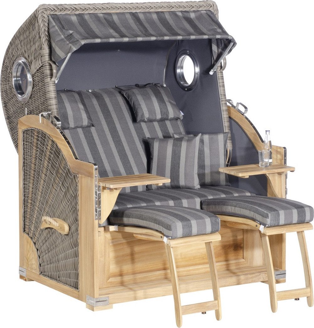 SonnenPartner Strandkorb Rustikal 500 Plus Teak, BxTxH: 146x95x161 cm, 3/4 Liegemodell, Ostseeform XL-Strandkorb