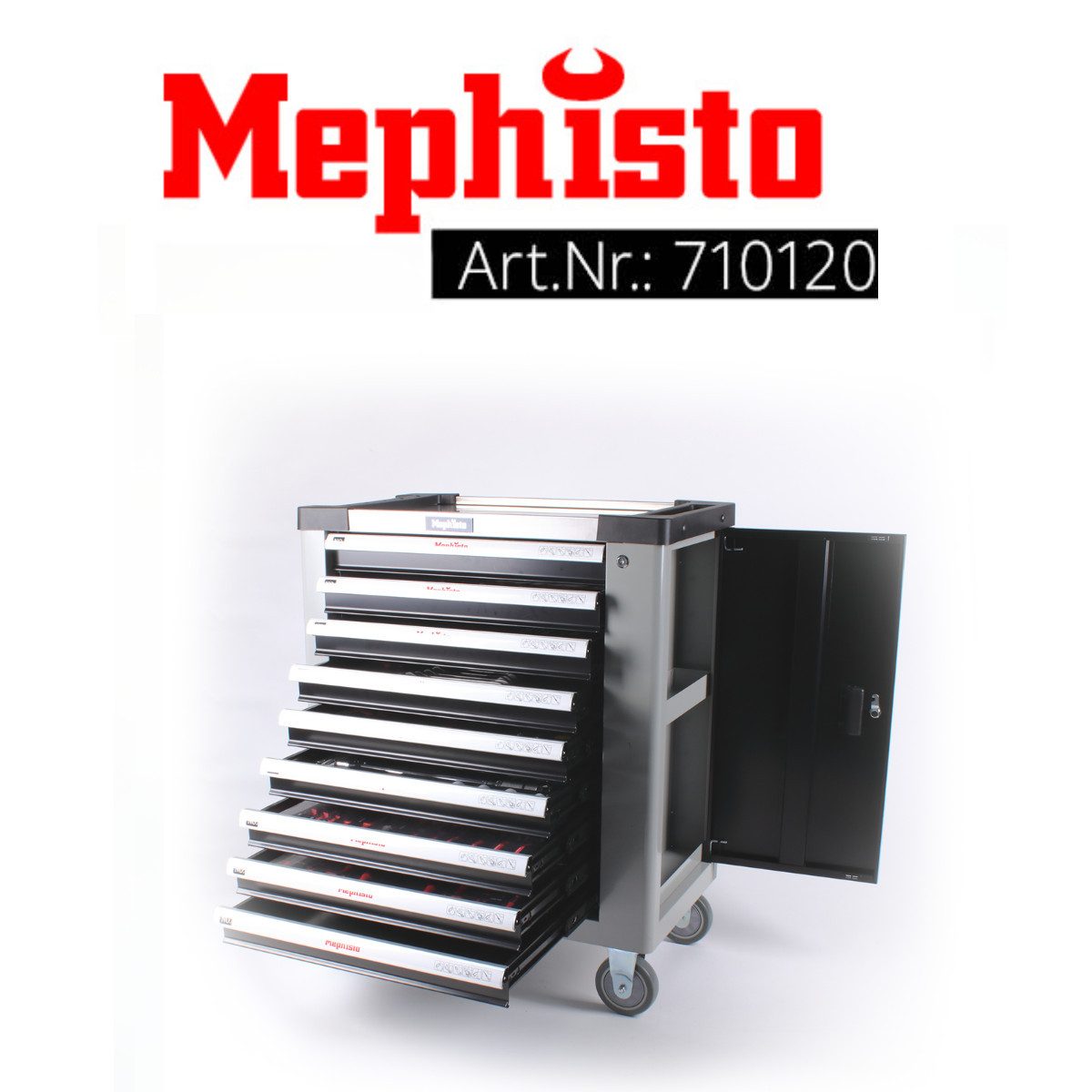 Mephisto-Tools Werkzeugwagen, (fertig montiert), 9 abschließbare Schubladen
