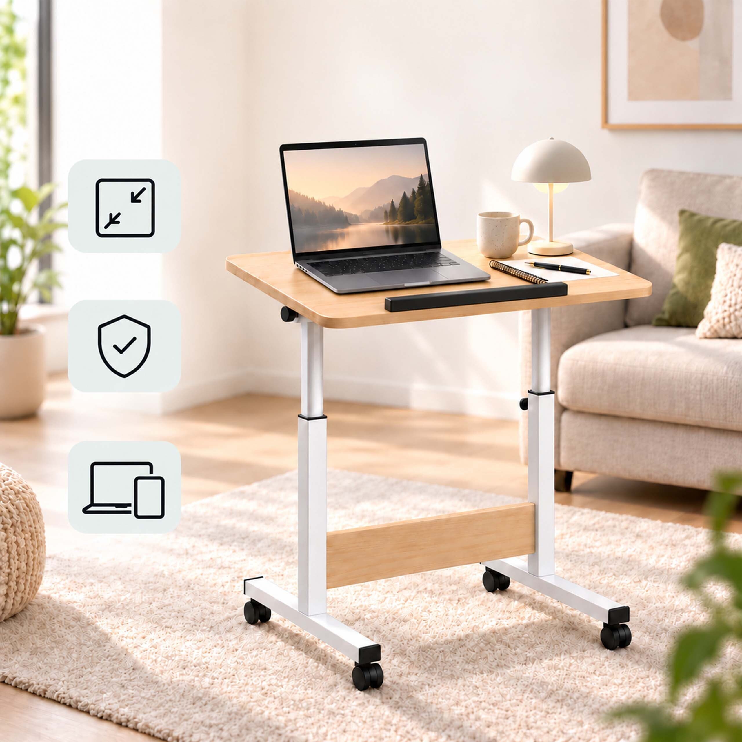 relaxdays Schreibtischaufsatz Laptoptisch höhenverstellbar mit Rollen, (1-St), weiß – Bild 3 von 5