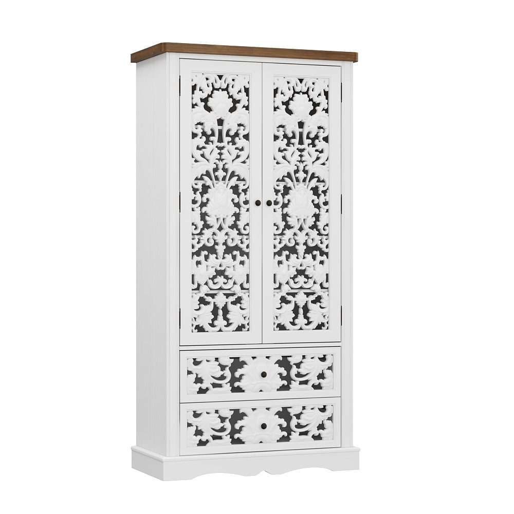FUFU&GAGA Sideboard Sideboard mit Schnitzmuster, Buffet-Schrank weiß, HDF, Kommode